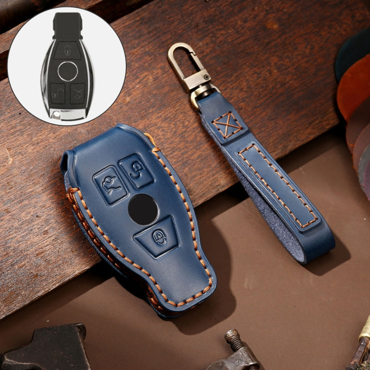 Hallmo Car Cowhide Leather Key Protective Cover Key Case for Old Mercedes-Benz E300L(Blue) - Car Key Cases by Hallmo | Online Shopping South Africa | PMC TechLife | Buy Now Pay Later Mobicred