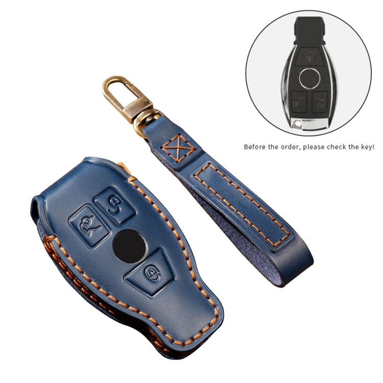 Hallmo Car Cowhide Leather Key Protective Cover Key Case for Old Mercedes-Benz E300L(Blue) - Car Key Cases by Hallmo | Online Shopping South Africa | PMC TechLife | Buy Now Pay Later Mobicred