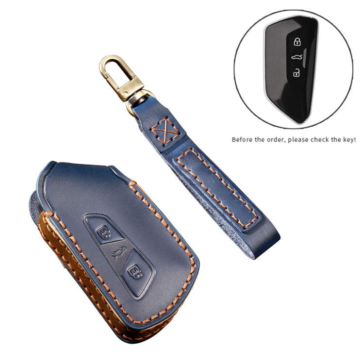 Hallmo Car Cowhide Leather Key Protective Cover Key Case for Volkswagen Golf 8(Brown) - Car Key Cases by Hallmo | Online Shopping South Africa | PMC TechLife | Buy Now Pay Later Mobicred