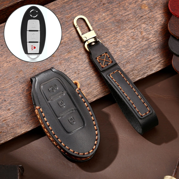 Hallmo Car Cowhide Leather Key Protective Cover Key Case for Nissan Sylphy 3-button Horn(Black) - Car Key Cases by Hallmo | Online Shopping South Africa | PMC TechLife | Buy Now Pay Later Mobicred