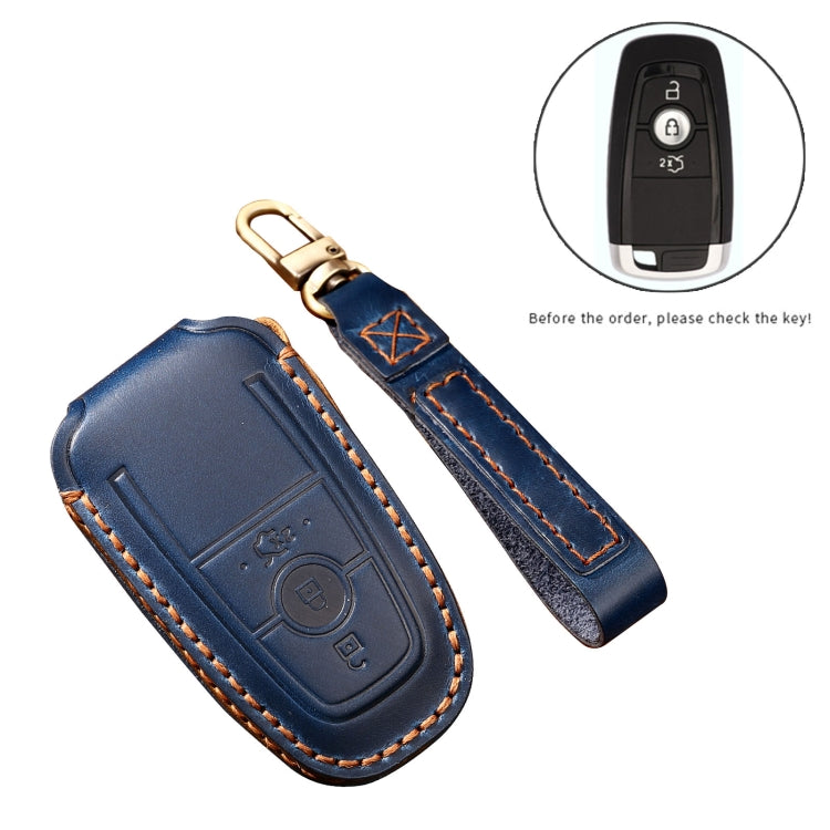 Hallmo Car Cowhide Leather Key Protective Cover Key Case for Ford Focus B Style(Brown) - Car Key Cases by Hallmo | Online Shopping South Africa | PMC TechLife | Buy Now Pay Later Mobicred