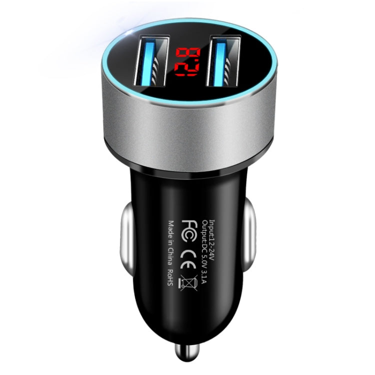 JMG-C016A 5 PCS 5V 3.1A Car Dual USB Charger with LED Display(Silver) - Car Charger by PMC TechLife | Online Shopping South Africa | PMC TechLife