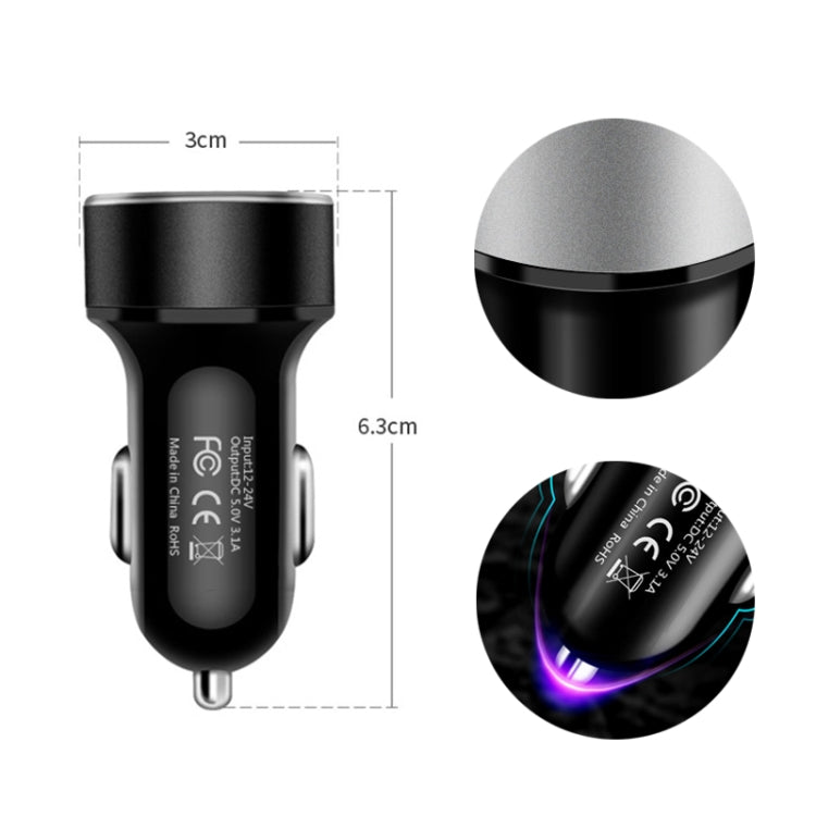 JMG-C016A 5 PCS 5V 3.1A Car Dual USB Charger with LED Display(Silver) - Car Charger by PMC TechLife | Online Shopping South Africa | PMC TechLife