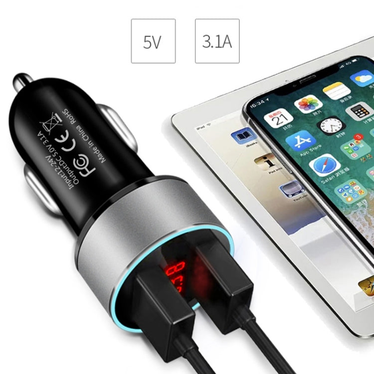 JMG-C016A 5 PCS 5V 3.1A Car Dual USB Charger with LED Display(Silver) - Car Charger by PMC TechLife | Online Shopping South Africa | PMC TechLife
