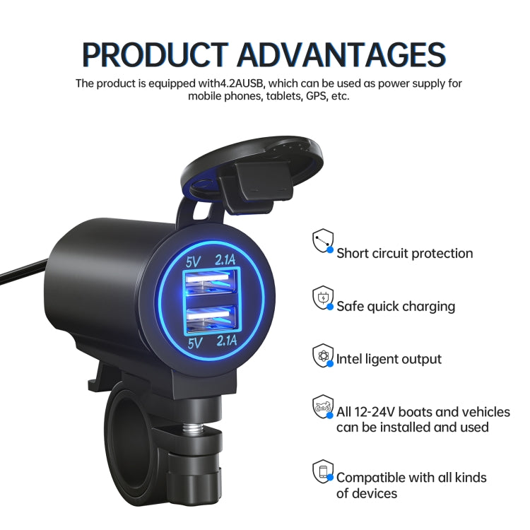 ZH-526I1 Car / Motorcycle 4.2A Dual USB Port Car Charger(Blue Light) - Battery Charger by PMC TechLife | Online Shopping South Africa | PMC TechLife