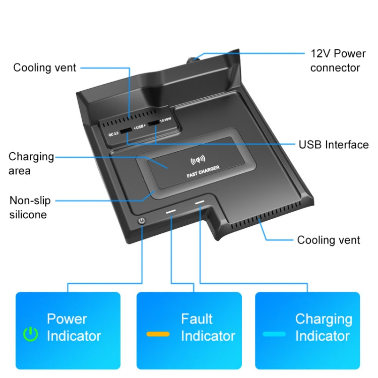 HFC-1060 Car Qi Standard Wireless Charger 10W Quick Charging for Toyota Avalon 2019-2021, Left Driving - Wireless Charging Pads by PMC Jewellery | Online Shopping South Africa | PMC Jewellery