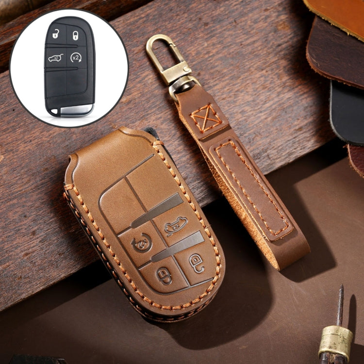 Hallmo Car Genuine Leather Key Protective Cover for Jeep Compass 4-button(Brown) - free shipping - PMC TechLife - Order now!