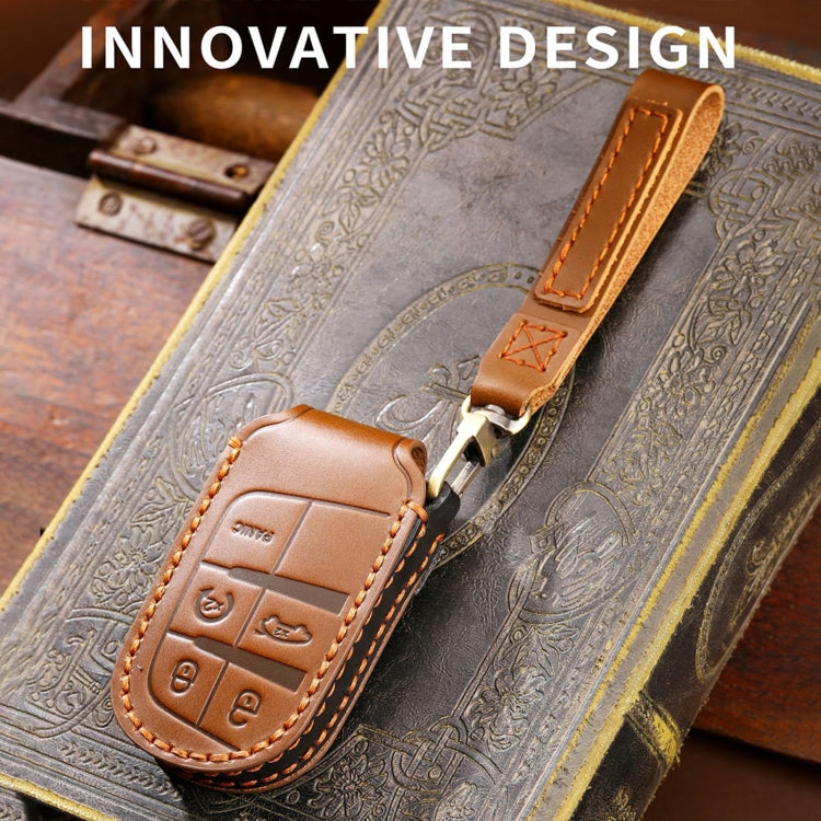 Hallmo Car Genuine Leather Key Protective Cover for Jeep Compass 4-button(Brown) - free shipping - PMC TechLife - Order now!