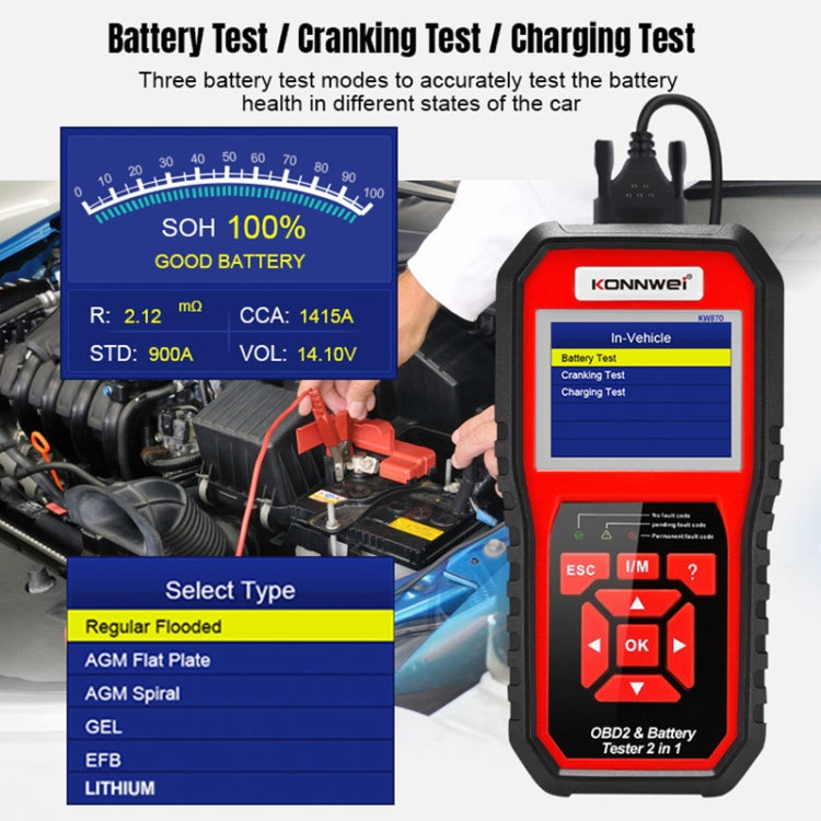 KONNWEI KW870 2 in 1 Car OBD2 Fault Diagnosis + Battery Tester - free shipping - PMC TechLife - Order now!