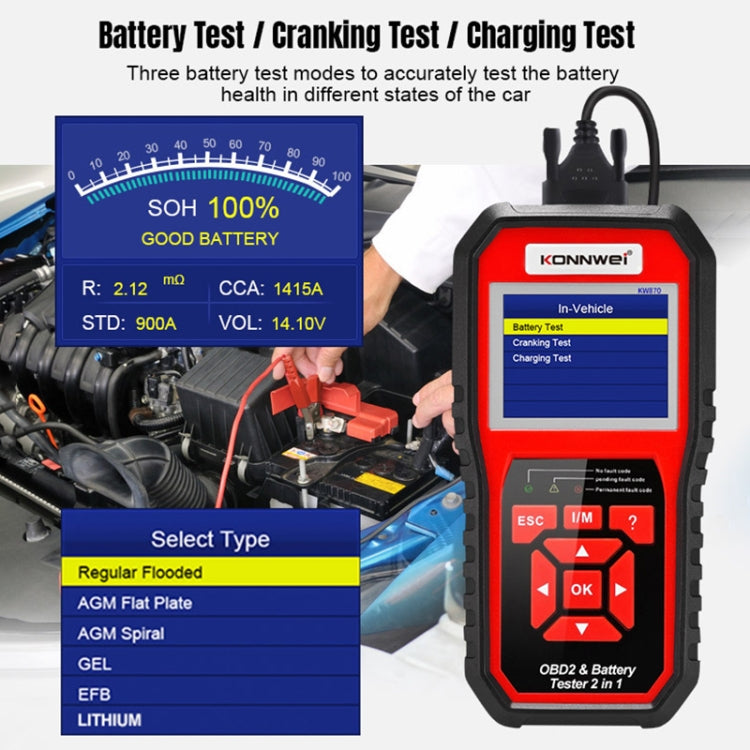 KONNWEI KW870 2 in 1 Car OBD2 Fault Diagnosis + Battery Tester - Code Readers & Scan Tools by KONNWEI | Online Shopping South Africa | PMC Jewellery