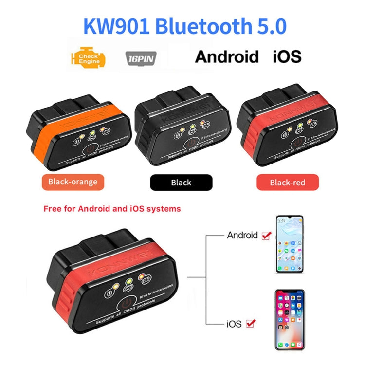 KONNWEI KW901 Android Phone OBD2 Car Bluetooth 5.0 Diagnostic Scan Tools(Red) - free shipping - PMC TechLife - Order now!