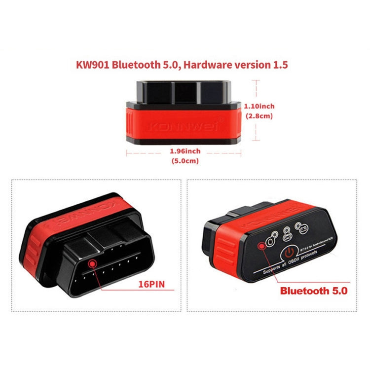 KONNWEI KW901 Android Phone OBD2 Car Bluetooth 5.0 Diagnostic Scan Tools(Black) - free shipping - PMC TechLife - Order now!