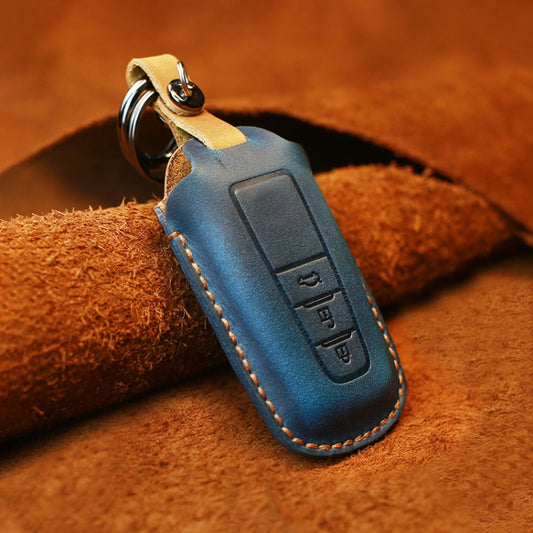 For Toyota Car Cowhide Leather Key Protective Cover Key Case, Three Keys Version (Blue) - Car Key Cases by PMC Jewellery | Online Shopping South Africa | PMC Jewellery