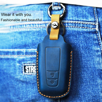For Toyota Car Cowhide Leather Key Protective Cover Key Case, Three Keys Version (Blue) - Car Key Cases by PMC Jewellery | Online Shopping South Africa | PMC Jewellery