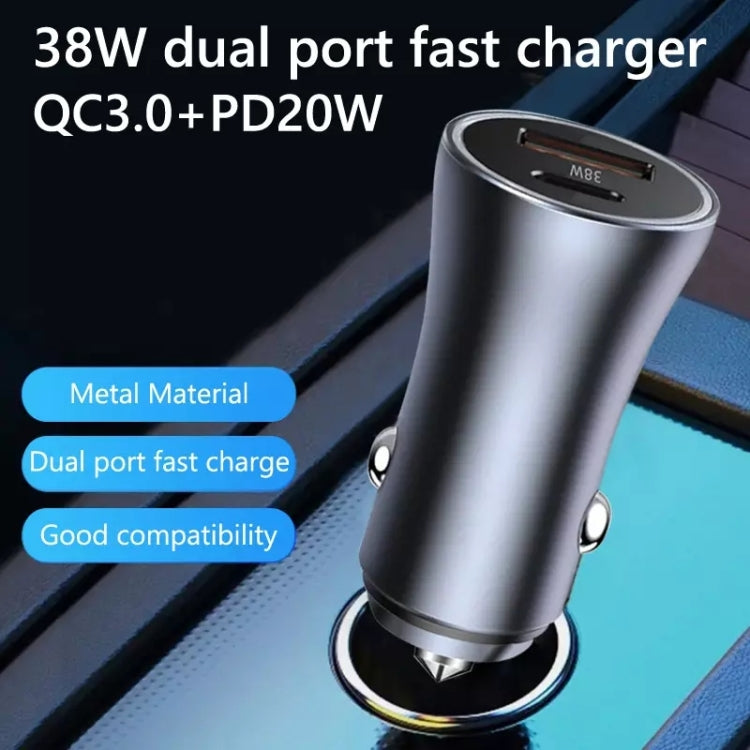 2pcs PD 20W Aluminum Alloy Dual Interface Car Fast Charger (Grey) - Car Charger by PMC TechLife | Online Shopping South Africa | PMC TechLife