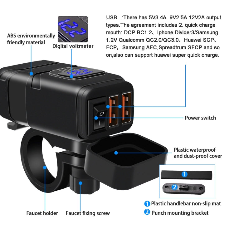 Universal Car Super Quick Dual Port USB Charger Power Outlet Adapter with LED Digital Voltmeter(Blue Light) - DIY Modified Charger by PMC TechLife | Online Shopping South Africa | PMC TechLife
