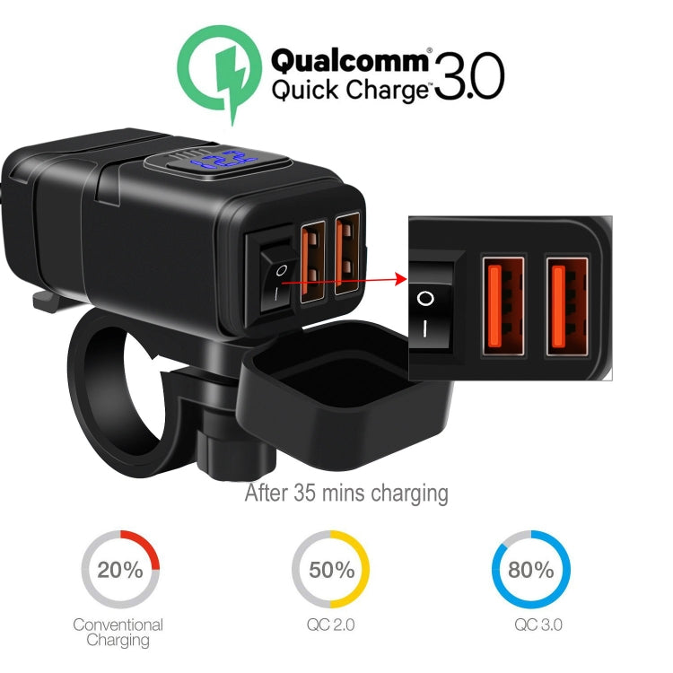 Universal Car Super Quick Dual Port USB Charger Power Outlet Adapter with LED Digital Voltmeter(Blue Light) - DIY Modified Charger by PMC TechLife | Online Shopping South Africa | PMC TechLife