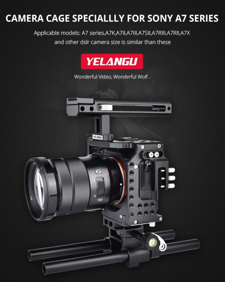 YELANGU CA7 YLG0908A-A Handle Video Camera Cage Stabilizer for  Sony A7K & A7X & A73  & A7S & A7R & A7RII & A7SII(Black) - Camera Cage by YELANGU | Online Shopping South Africa | PMC Jewellery | Buy Now Pay Later Mobicred