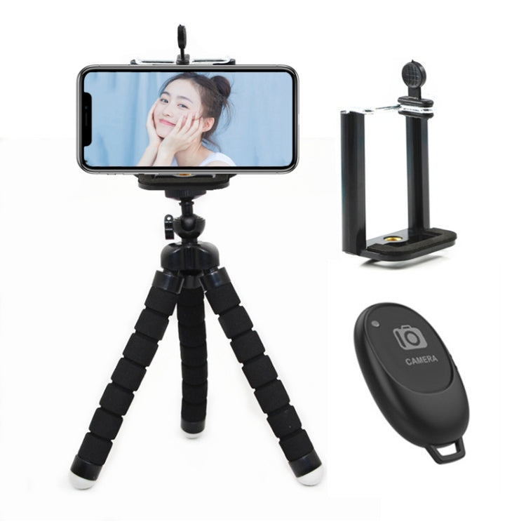 Mini Octopus Flexible Foam Tripod Holder with Phone Clamp & Remote Control(Black) - Stand by PMC TechLife | Online Shopping South Africa | PMC TechLife