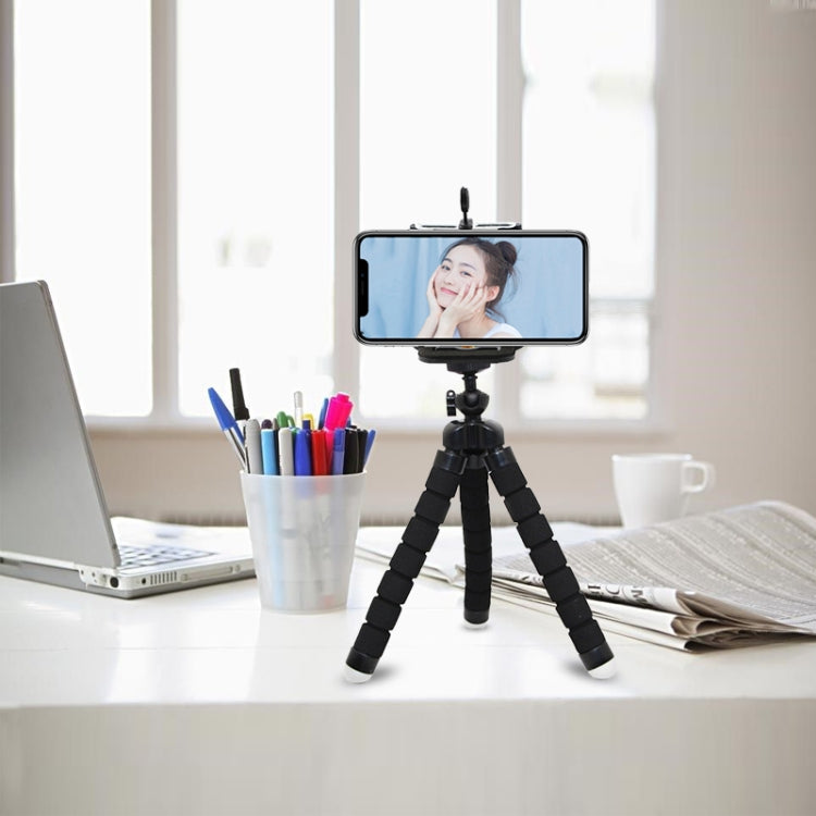 Mini Octopus Flexible Foam Tripod Holder with Phone Clamp & Remote Control(Black) - Stand by PMC TechLife | Online Shopping South Africa | PMC TechLife