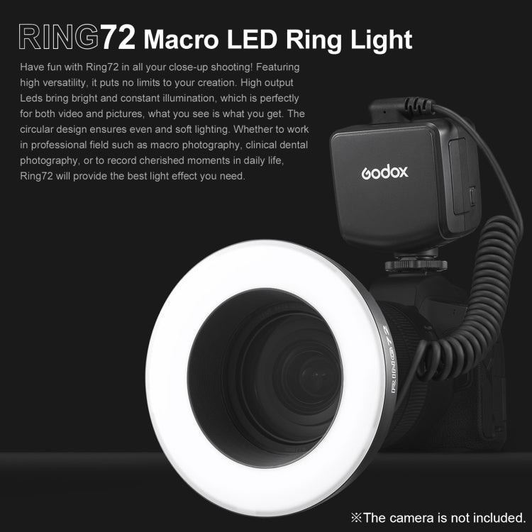 Godox Ring72 Macro Ring 48 LED Flash Light with 8 Different Size Adapter Rings(Black) - Ring Light Flashes by Godox | Online Shopping South Africa | PMC Jewellery | Buy Now Pay Later Mobicred