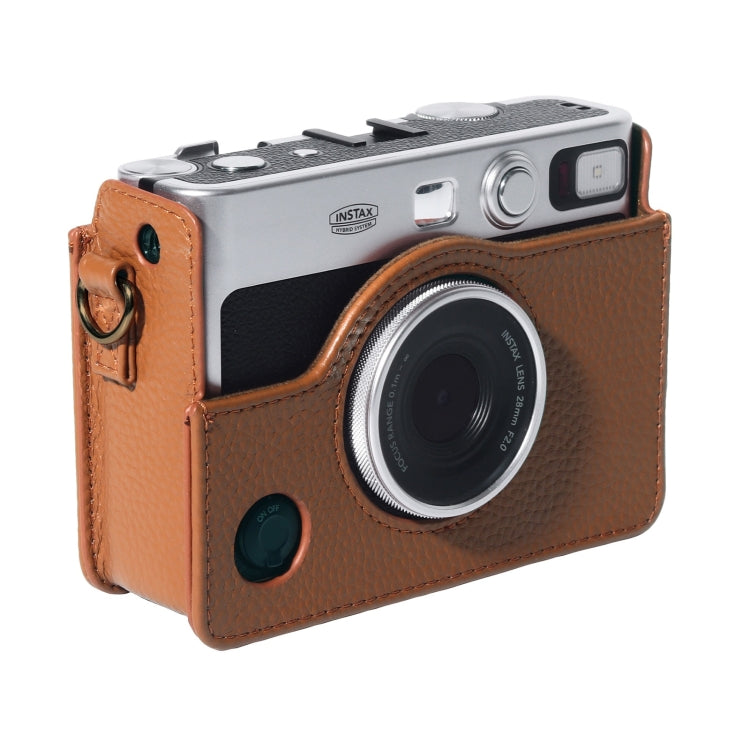 For FUJIFILM instax mini Evo Full Body Camera Genuine Leather Case Bag with Strap(Brown) - free shipping - PMC TechLife - Order now!