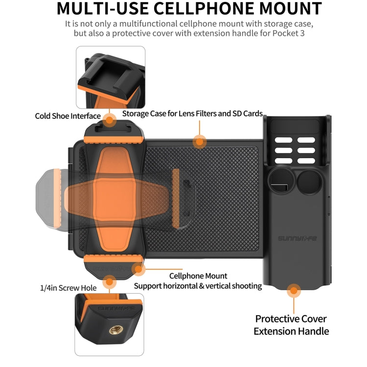 For DJI OSMO Pocket 3 Sunnylife OP3-AD744 Expanded Phone Clamp Holder with Storage Case (Black) - free shipping - PMC TechLife - Order now!