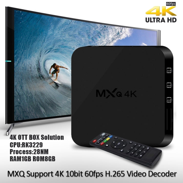 MXQ 4K Full HD Media Player RK3229 Quad Core KODI Android 9.0 TV Box with Remote Control, RAM: 1GB, ROM: 8GB, Support HDMI, WiFi, Miracast, DLNA(Black) - Others by PMC Jewellery | Online Shopping South Africa | PMC Jewellery