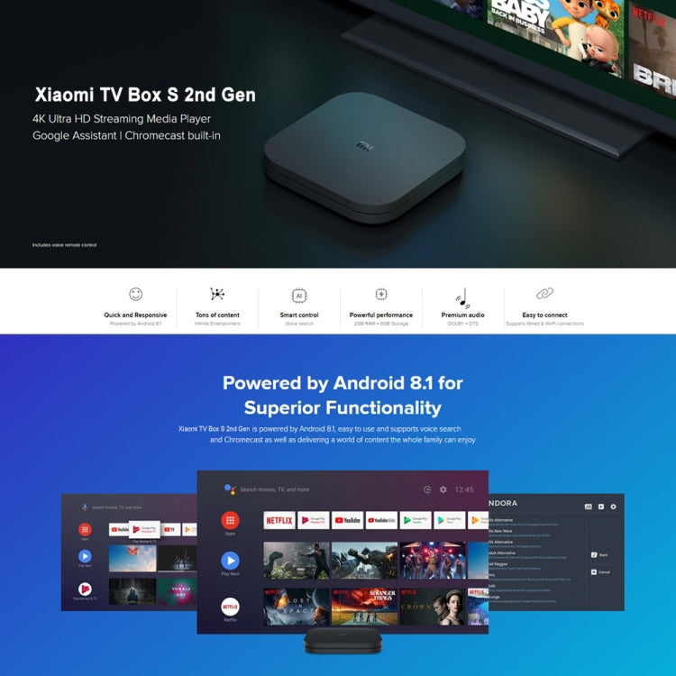 Xiaomi TV Box S 2nd Gen 4K HDR Google TV with Google Assistant Remote Streaming Media Player, Cortex-A55 Quad-core 64bit, 2GB+8GB, Google TV, EU Version(Black) - Others by Xiaomi | Online Shopping South Africa | PMC Jewellery | Buy Now Pay Later Mobicred