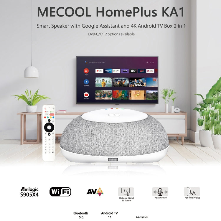 MECOOL KA1 Smart TV Speaker Android 11 TV Box with Remote Control, Amlogic S905X4 Quad Core Cortex-A55, 4GB+32GB, Dual-Band / Bluetooth / Ethernet / DVB-T/T2 / DVB-C(EU Plug) - Amlogic S905 by MECOOL | Online Shopping South Africa | PMC Jewellery