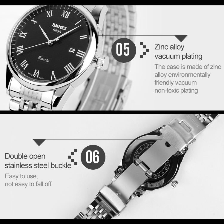 SKMEI 9058 Multifunctional Outdoor Fashion Waterproof Steel Strip Quartz Wrist Watch(Men Style Black) - Metal Strap Watches by SKMEI | Online Shopping South Africa | PMC Jewellery | Buy Now Pay Later Mobicred