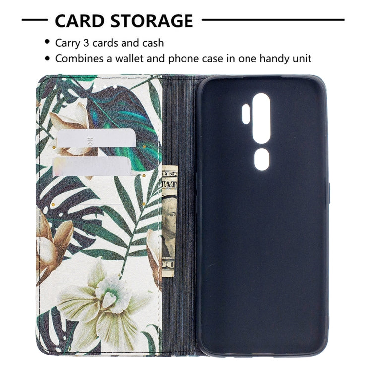 For OPPO A5 (2020) Colored Drawing Pattern Invisible Magnetic Horizontal Flip PU Leather Case with Holder & Card Slots & Wallet(Red Leaf) - free shipping - PMC TechLife - Order now!