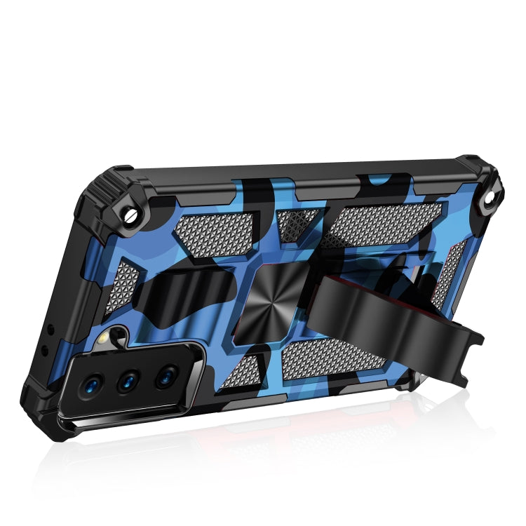 For Samsung Galaxy S21 Ultra 5G Camouflage Armor Shockproof TPU + PC Magnetic Protective Case with Holder(Dark Blue) - Galaxy S21 Ultra 5G Cases by PMC TechLife | Online Shopping South Africa | PMC TechLife