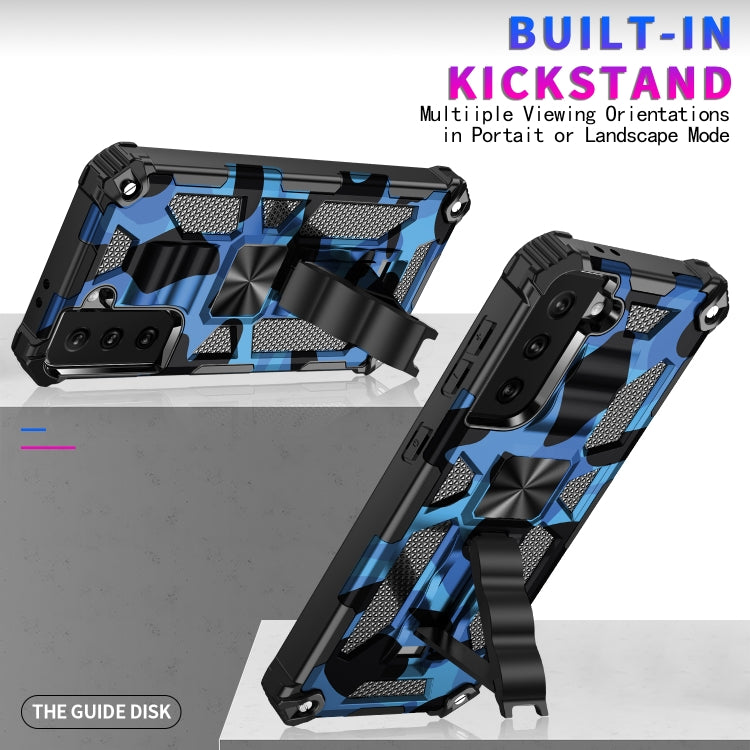 For Samsung Galaxy S21 Ultra 5G Camouflage Armor Shockproof TPU + PC Magnetic Protective Case with Holder(Dark Blue) - Galaxy S21 Ultra 5G Cases by PMC TechLife | Online Shopping South Africa | PMC TechLife