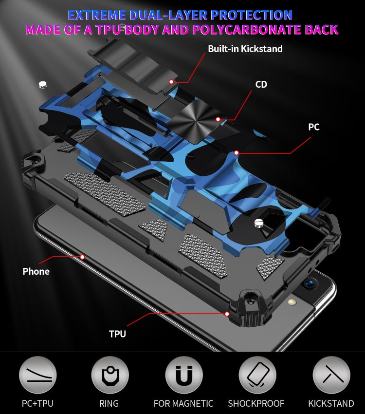 For Samsung Galaxy S21 Ultra 5G Camouflage Armor Shockproof TPU + PC Magnetic Protective Case with Holder(Dark Blue) - Galaxy S21 Ultra 5G Cases by PMC TechLife | Online Shopping South Africa | PMC TechLife