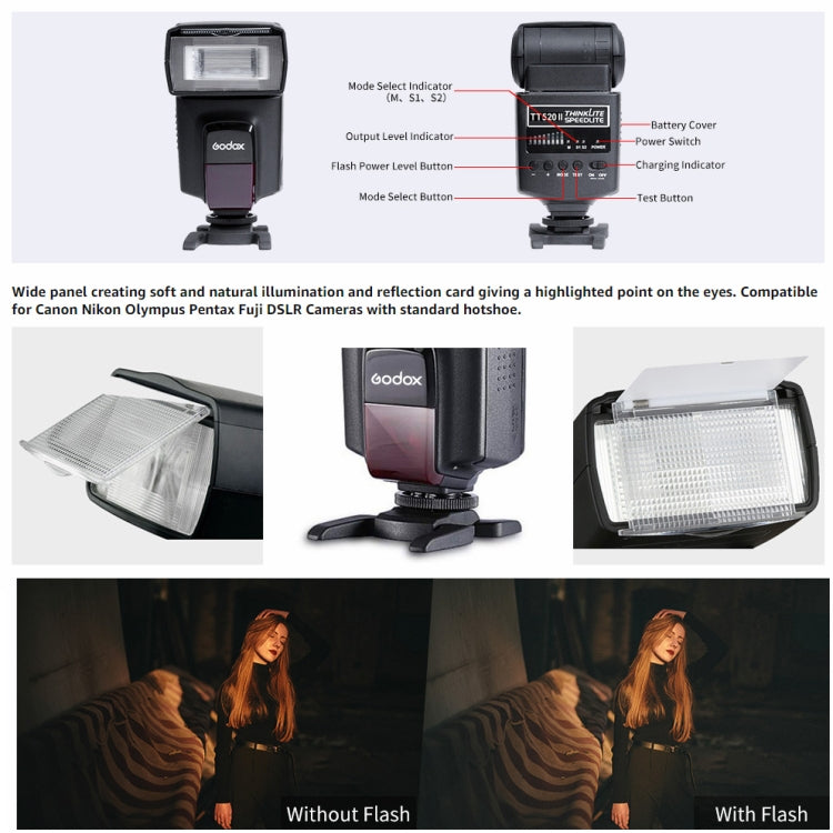 Godox TT520II 433MHZ Wireless 1/300s-1/2000s HSS Flash Speedlite Camera Top Fill Light for Canon / Nikon DSLR Cameras(Black) - Shoe Mount Flashes by Godox | Online Shopping South Africa | PMC Jewellery