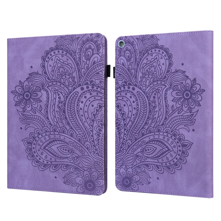 For Amazon Kindle Fire HD 10 2016/2017/2018/2019 Peacock Embossed Pattern TPU + PU Horizontal Flip Leather Case with Holder & Card Slots & Wallet & Sleep / Wake-up Function(Purple) - free shipping - PMC TechLife - Order now!