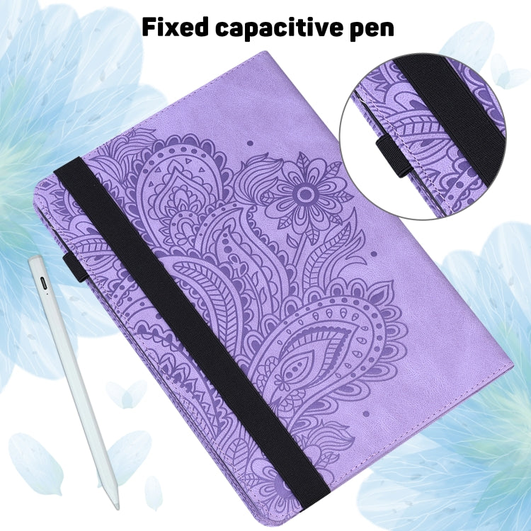 For Amazon Kindle Fire HD 10 2016/2017/2018/2019 Peacock Embossed Pattern TPU + PU Horizontal Flip Leather Case with Holder & Card Slots & Wallet & Sleep / Wake-up Function(Purple) - free shipping - PMC TechLife - Order now!