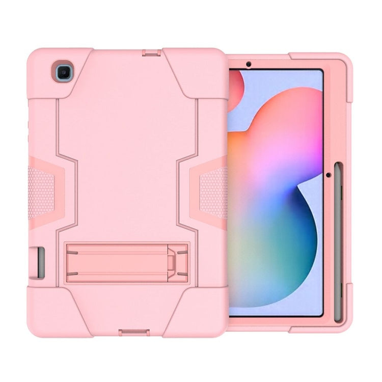 For Samsung Galaxy Tab S6 Lite P610 Contrast Color Robot Shockproof Silicon + PC Protective Case with Holder(Rose Gold) - free shipping - PMC TechLife - Order now!