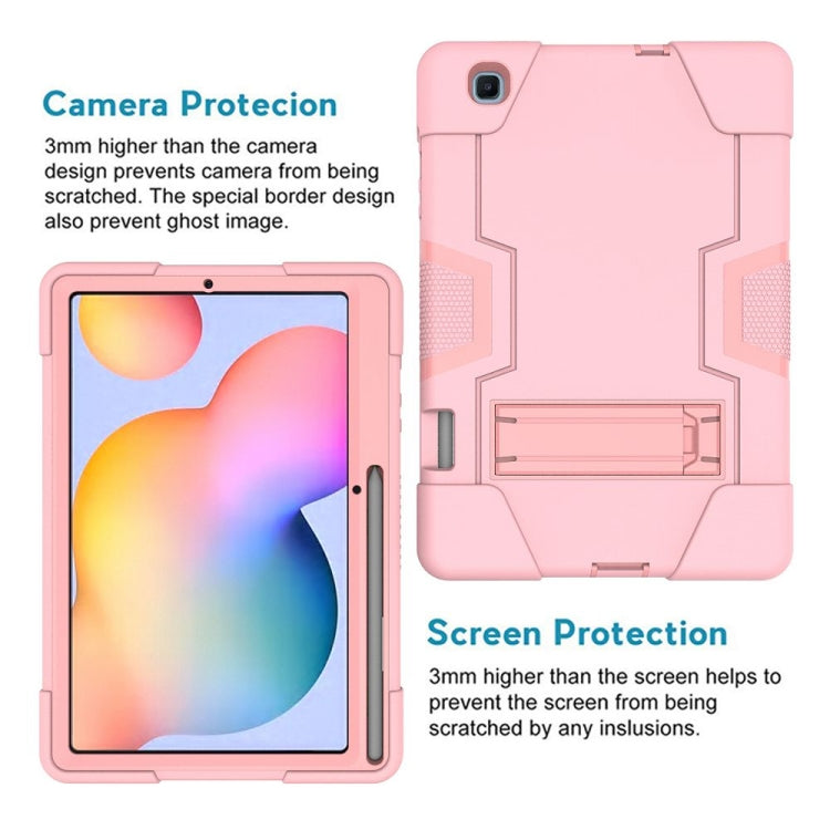 For Samsung Galaxy Tab S6 Lite P610 Contrast Color Robot Shockproof Silicon + PC Protective Case with Holder(Rose Gold) - free shipping - PMC TechLife - Order now!