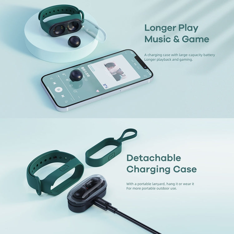 Remax TWS-15 Bluetooth 5.0 Portable Wristband Style True Wireless Stereo Earphone(Green) - free shipping - PMC TechLife - Order now!