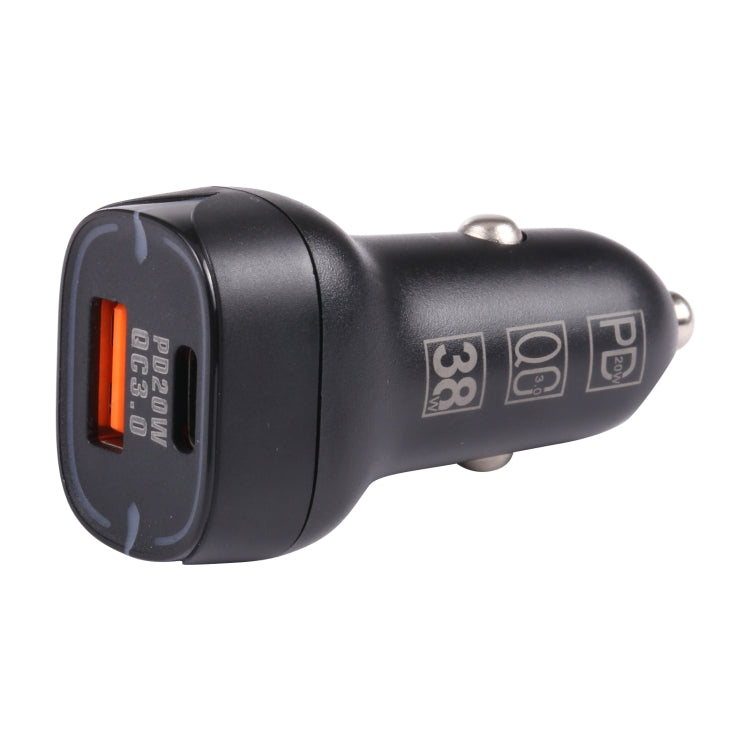 QC USB + USB-C / Type-C Dual Ports Fast Charging Car Charger with Luminous Aperture(Black) - free shipping - PMC TechLife - Order now!