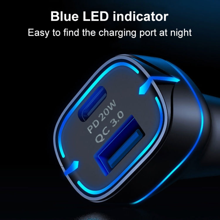 QC USB + USB-C / Type-C Dual Ports Fast Charging Car Charger with Luminous Aperture(Black) - free shipping - PMC TechLife - Order now!