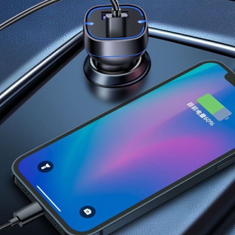 QC USB + USB-C / Type-C Dual Ports Fast Charging Car Charger with Luminous Aperture(Black) - free shipping - PMC TechLife - Order now!