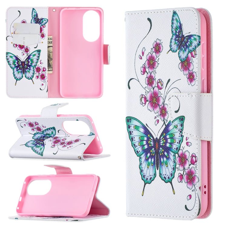 For Huawei P50 Colored Drawing Pattern Horizontal Flip Leather Case with Holder & Card Slots & Wallet(Peach Blossom Butterfly) - free shipping - PMC TechLife - Order now!