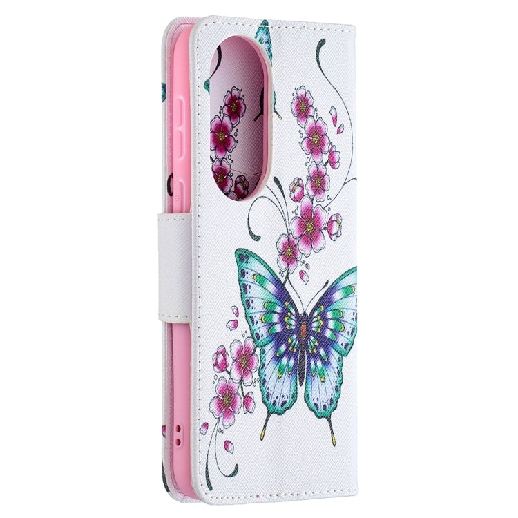 For Huawei P50 Colored Drawing Pattern Horizontal Flip Leather Case with Holder & Card Slots & Wallet(Peach Blossom Butterfly) - free shipping - PMC TechLife - Order now!