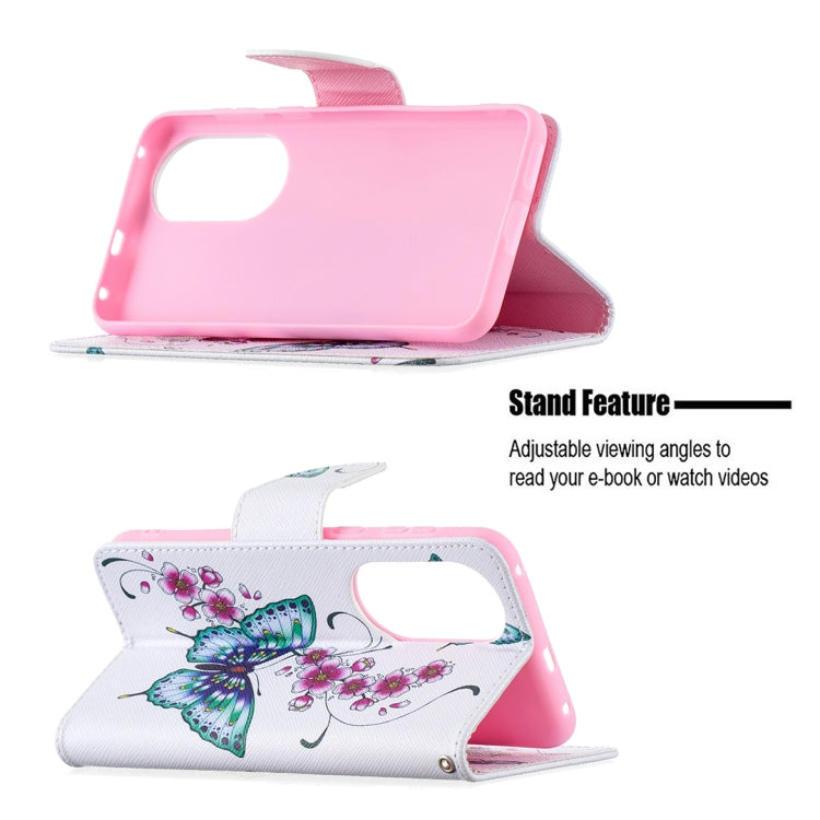 For Huawei P50 Colored Drawing Pattern Horizontal Flip Leather Case with Holder & Card Slots & Wallet(Peach Blossom Butterfly) - free shipping - PMC TechLife - Order now!