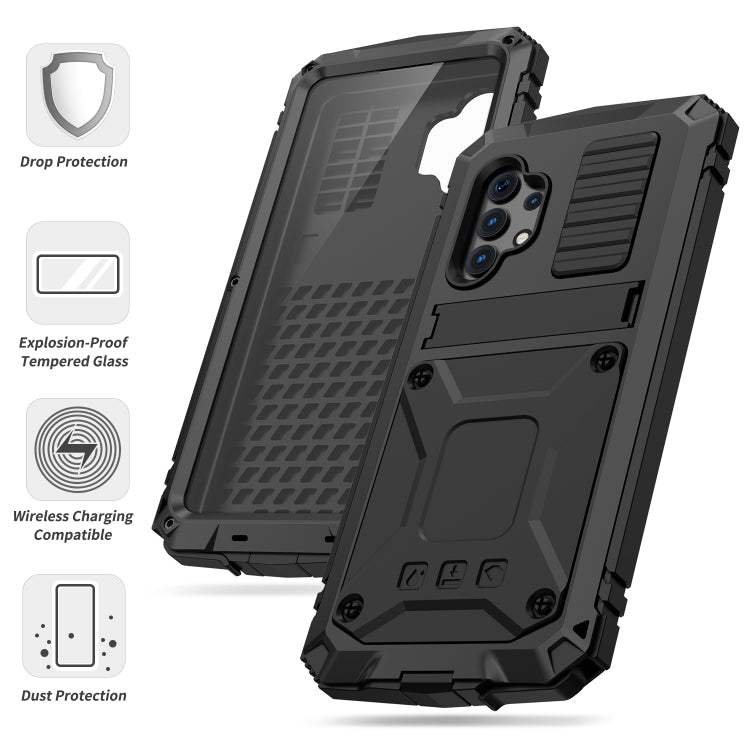 For Samsung Galaxy A32 4G R-JUST Waterproof Shockproof Dustproof Metal + Silicone Protective Case with Holder(Black) - Galaxy Phone Cases by R-JUST | Online Shopping South Africa | PMC TechLife