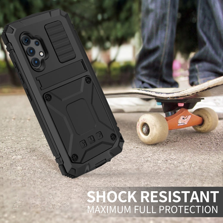 For Samsung Galaxy A32 4G R-JUST Waterproof Shockproof Dustproof Metal + Silicone Protective Case with Holder(Black) - Galaxy Phone Cases by R-JUST | Online Shopping South Africa | PMC TechLife