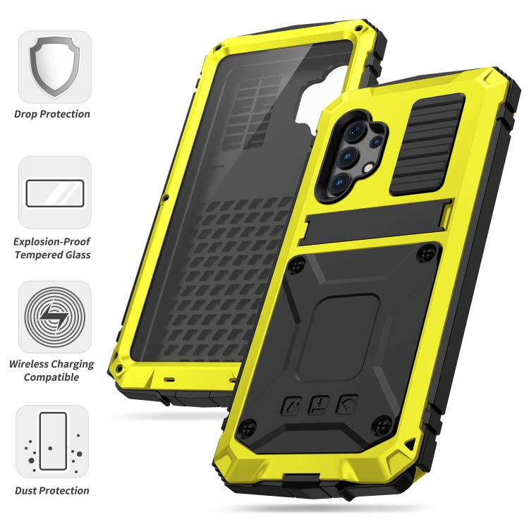 For Samsung Galaxy A32 4G R-JUST Waterproof Shockproof Dustproof Metal + Silicone Protective Case with Holder(Yellow) - Galaxy Phone Cases by R-JUST | Online Shopping South Africa | PMC TechLife | Buy Now Pay Later Mobicred